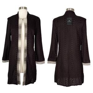 NEW Ming Wang | Brown Tan Knit Long Sleeve Lightweight Work Sweater Jacket XS